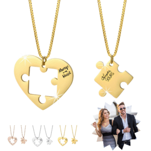 Romantic Couple Necklace Set - 2PCS Matching Heart Pendants in Gold Plating