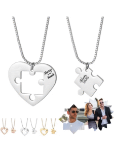 Ringfinity Romantic Couple Necklace Set - 2PCS Matching Heart Pendants in Gold Plating
